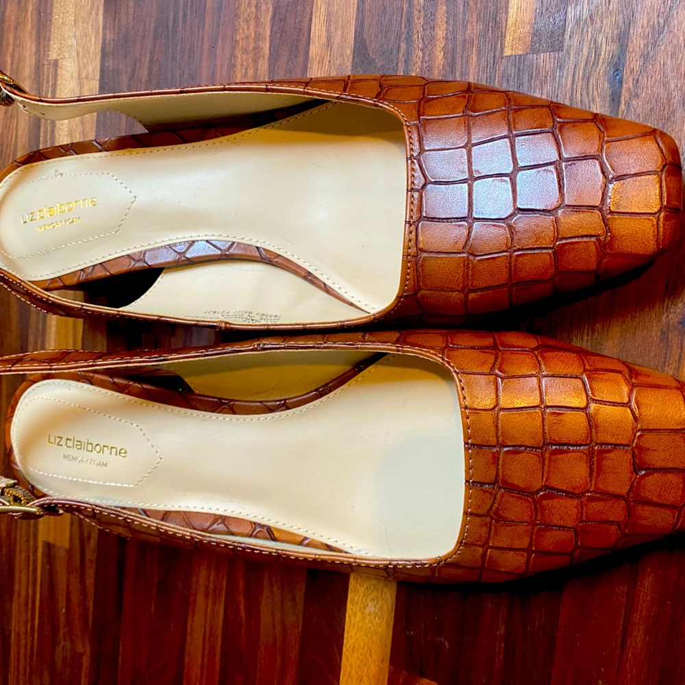 Liz Claiborne memory foam sling backs with 2 inch block heel